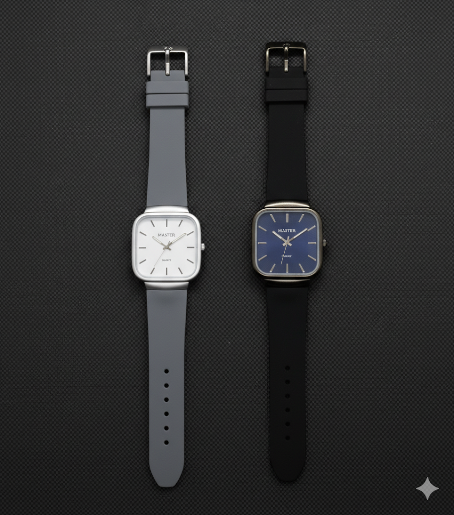 Pack of 2 Master Quartz Silicon Strap Watch | Casual & Formal Wear